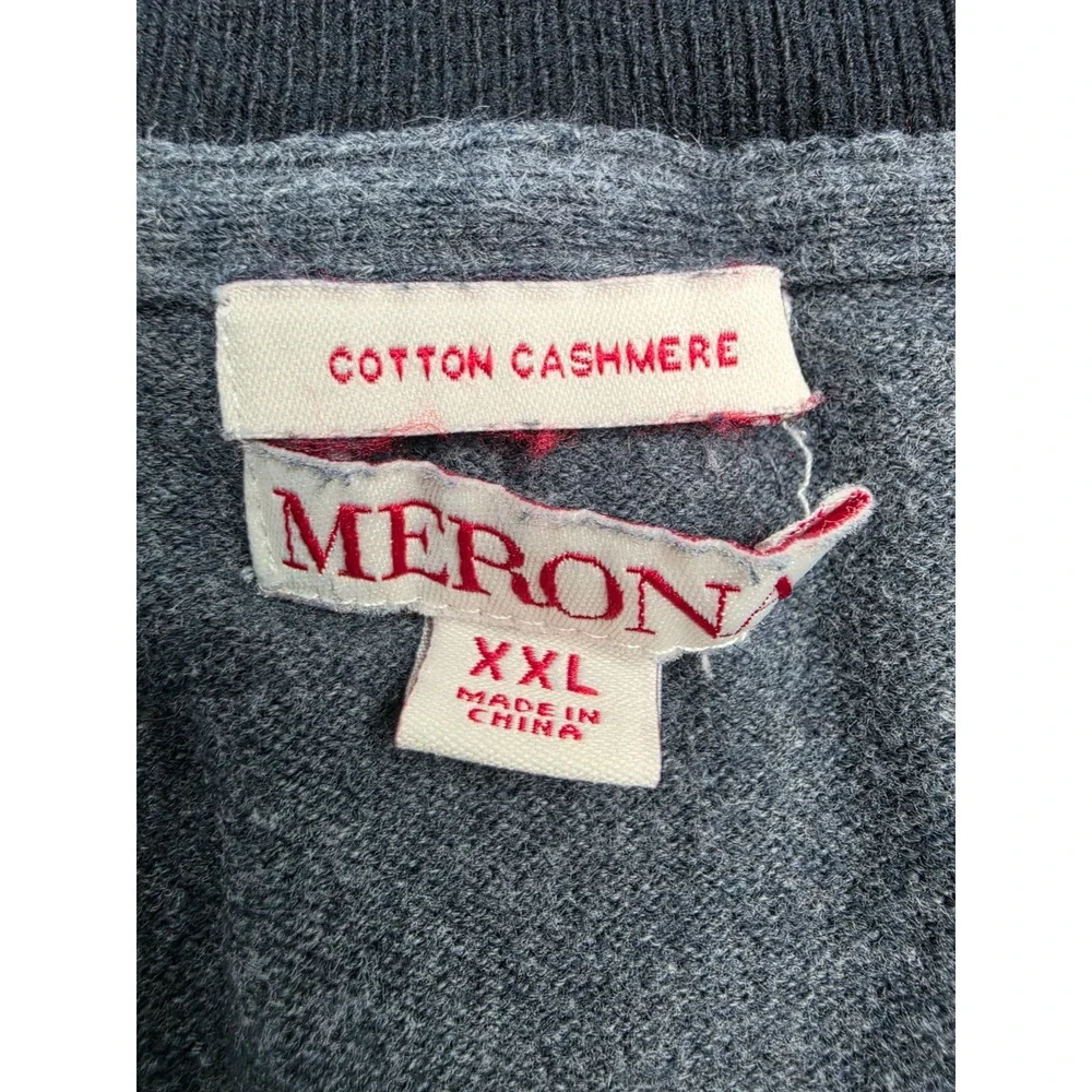 Merona Sweater Men's 2XL Gray Cotton Tight Knit V-Neck Long Sleeve Warm Wear